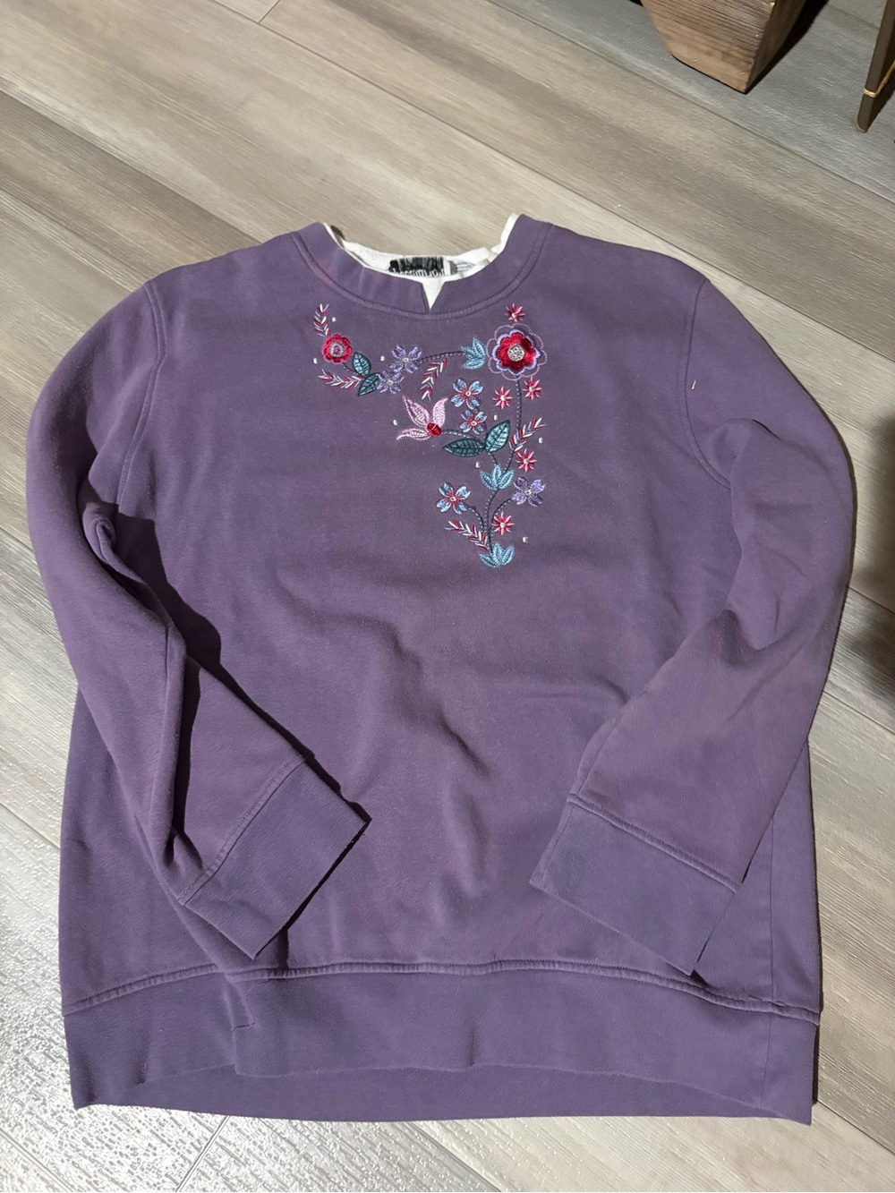 Embroidered Crew Neck Sweater - Purple